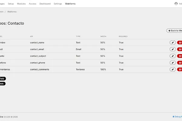 Webform Modulo para processwire